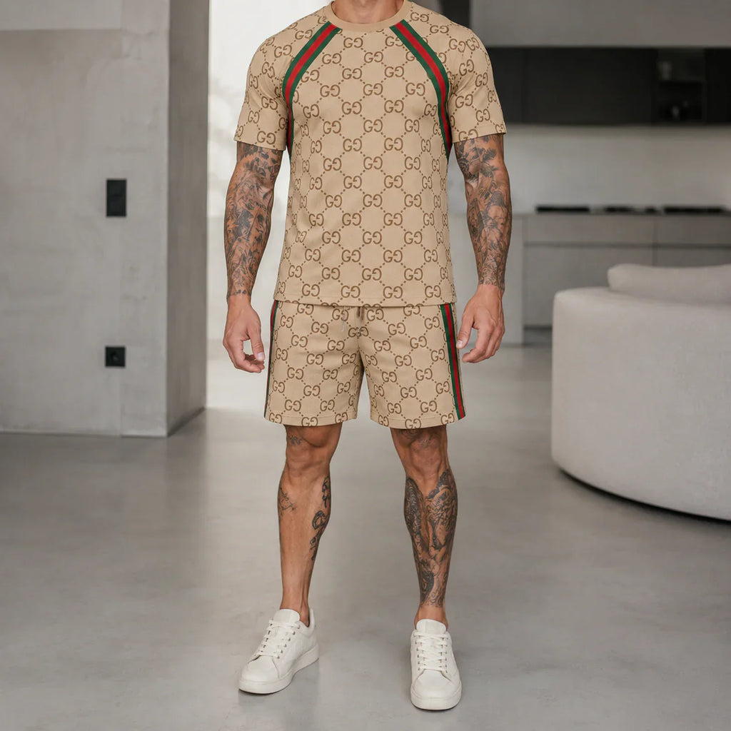 Men's Fashion Printed Short Sleeve Suit 3D1026070827