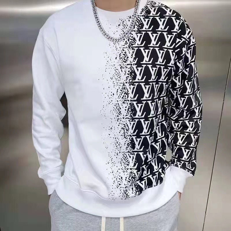 Autumn and winter new half-length gradient letters round neck long-sleeved sweater men