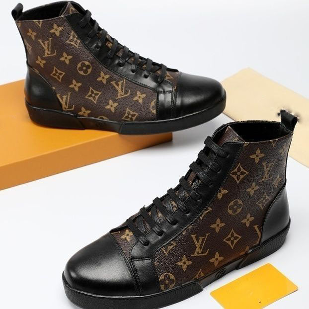 Casual fashion trend all-match imported cowhide stitching sheepskin inner rubber outsole high-top casual shoes