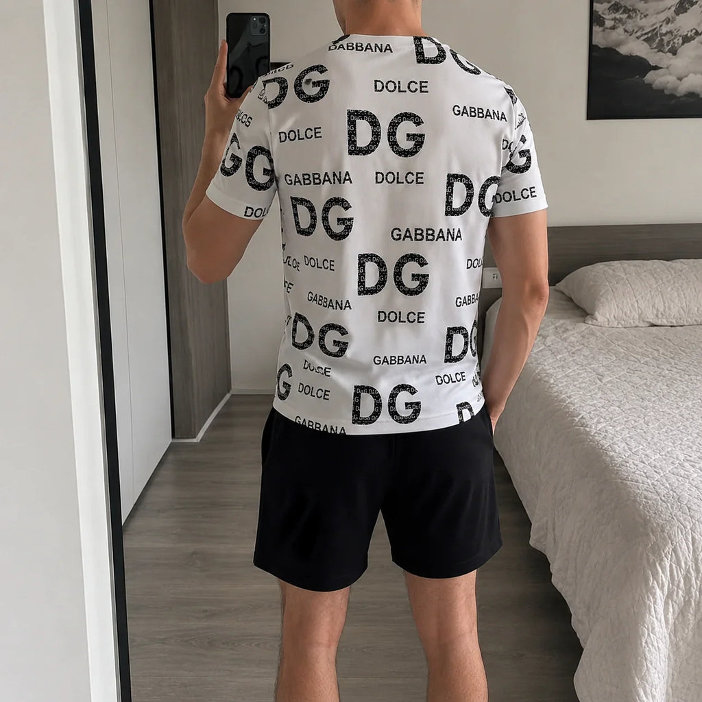 Men's Fashion Printed Short Sleeve Suit 3D1026070719
