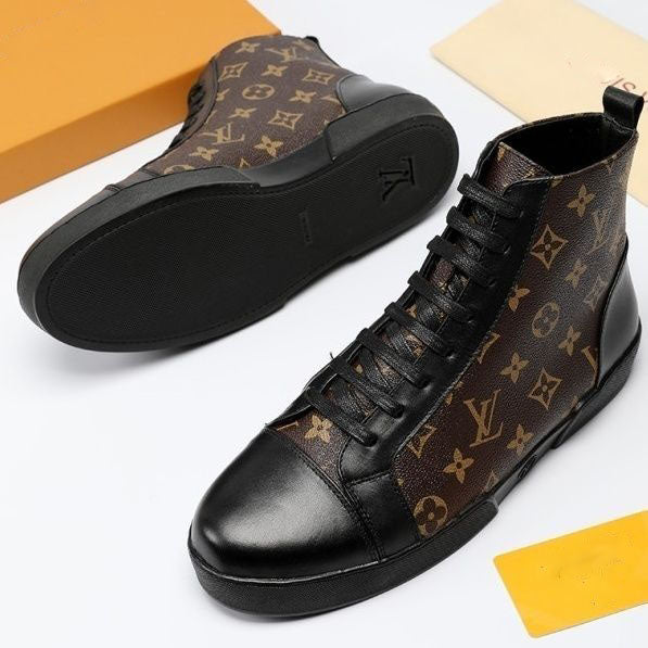 Casual fashion trend all-match imported cowhide stitching sheepskin inner rubber outsole high-top casual shoes