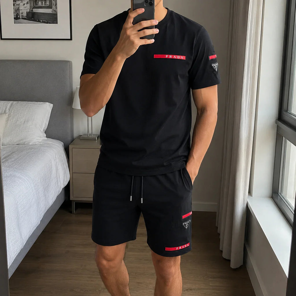 Men's Fashion Printed Short Sleeve Suit 3D1026070810