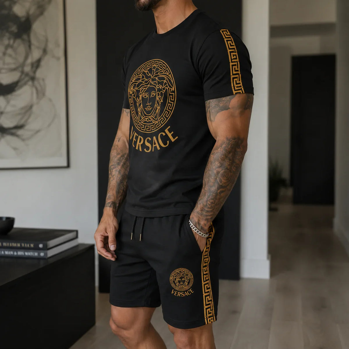 Men's Fashion Printed Short Sleeve Suit 3D1026070824