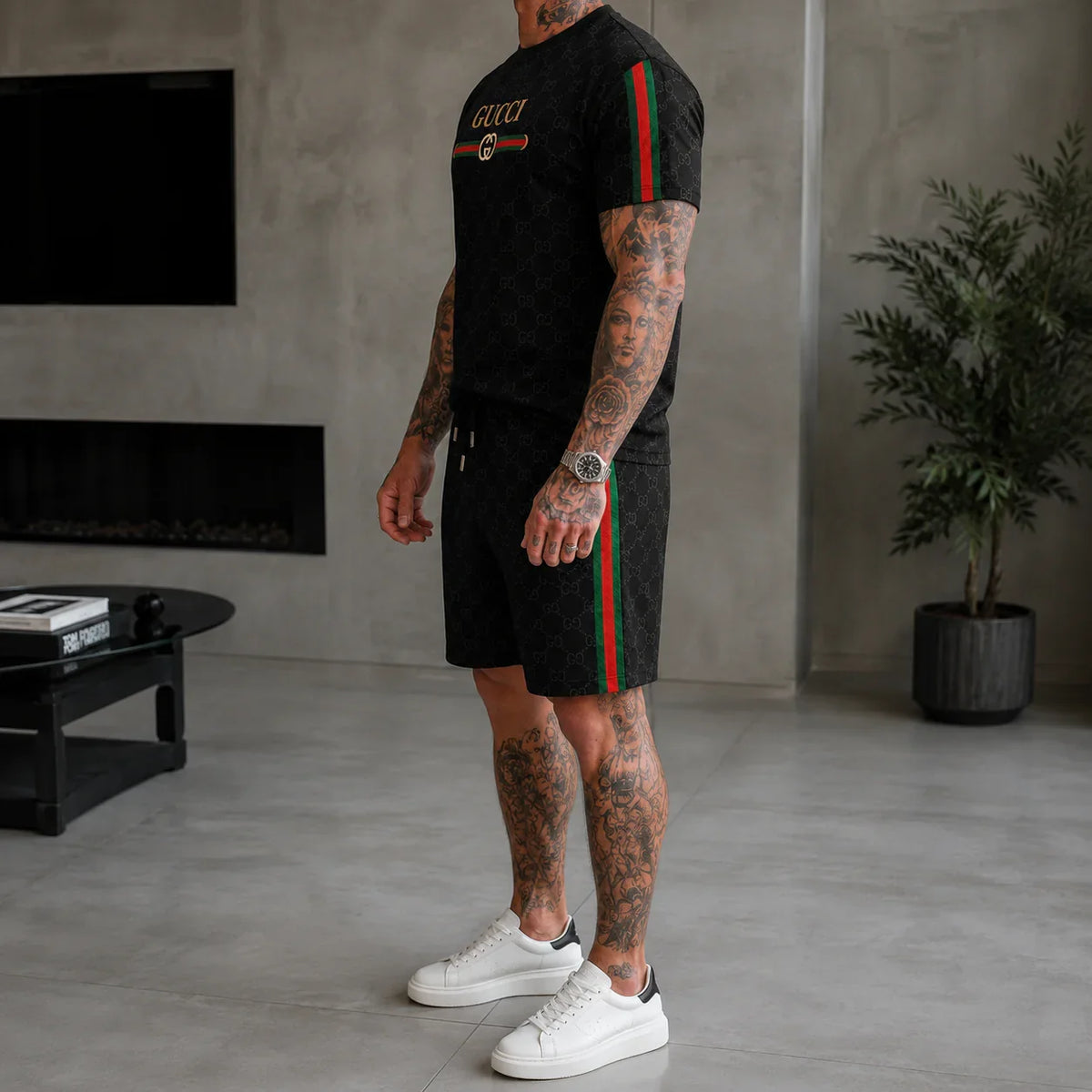 Men's Fashion Printed Short Sleeve Suit 3D1026070826