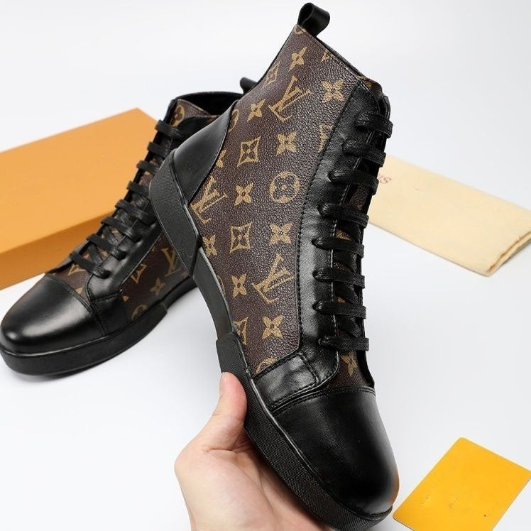 Casual fashion trend all-match imported cowhide stitching sheepskin inner rubber outsole high-top casual shoes