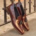 Shiny Leather Tassel Loafers